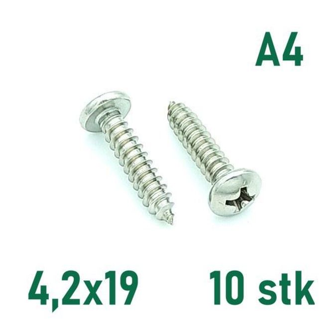 Hovedbilde 4,2x19 Plateskrue 10 stk Panhode Syrefast A4