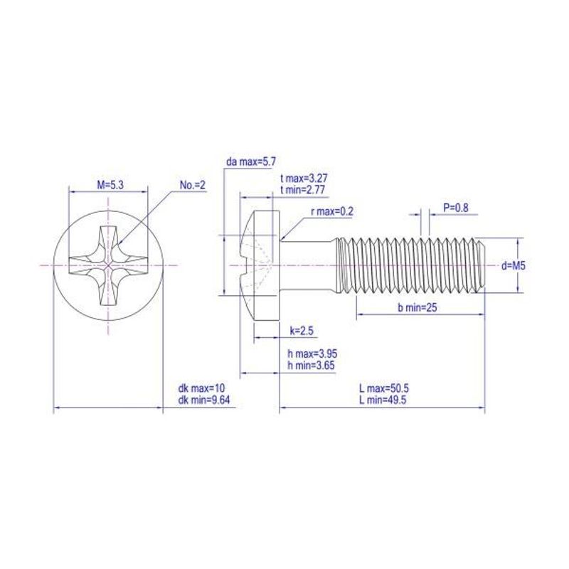 M5x50 Maskinskrue 10 stk Panhode Syrefast A4
