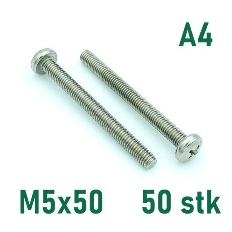M5x50 Maskinskrue 50 stk Panhode Syrefast A4