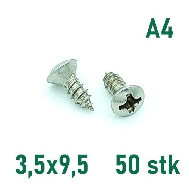 Hovedbilde 3,5x9,5 Plateskrue 50 stk Linsehode Syrefast A4