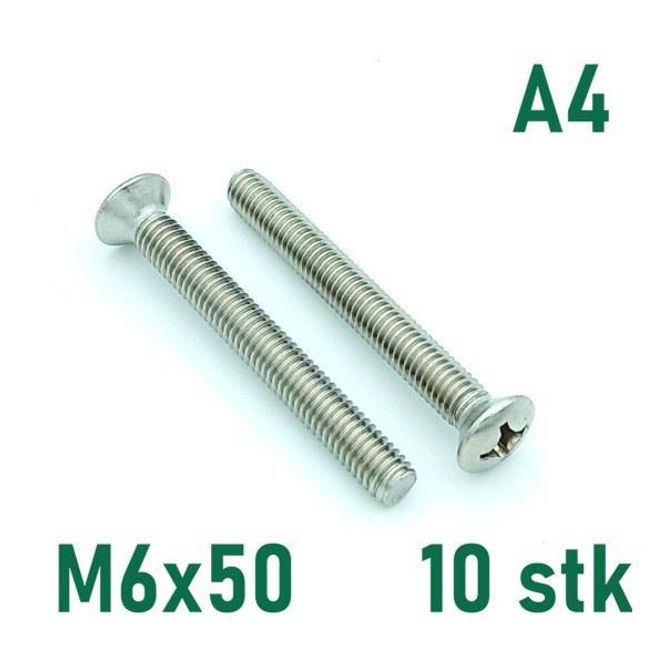 Hovedbilde M6x50 Maskinskrue 10 stk Linsehode Syrefast A4