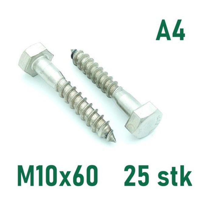 Hovedbilde M10x60 Fransk Treskrue 25 stk Syrefast A4