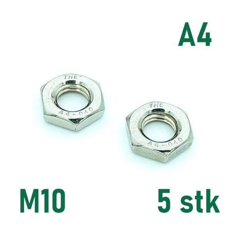 M10 Mutter lav 5 stk  Syrefast A4