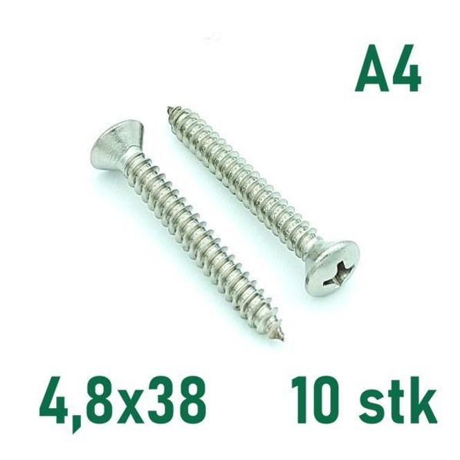 Hovedbilde 4,8x38 Plateskrue 10 stk Linsehode Syrefast A4