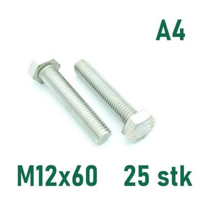 Hovedbilde M12x60 Sekskantskrue 25 stk  Syrefast A4