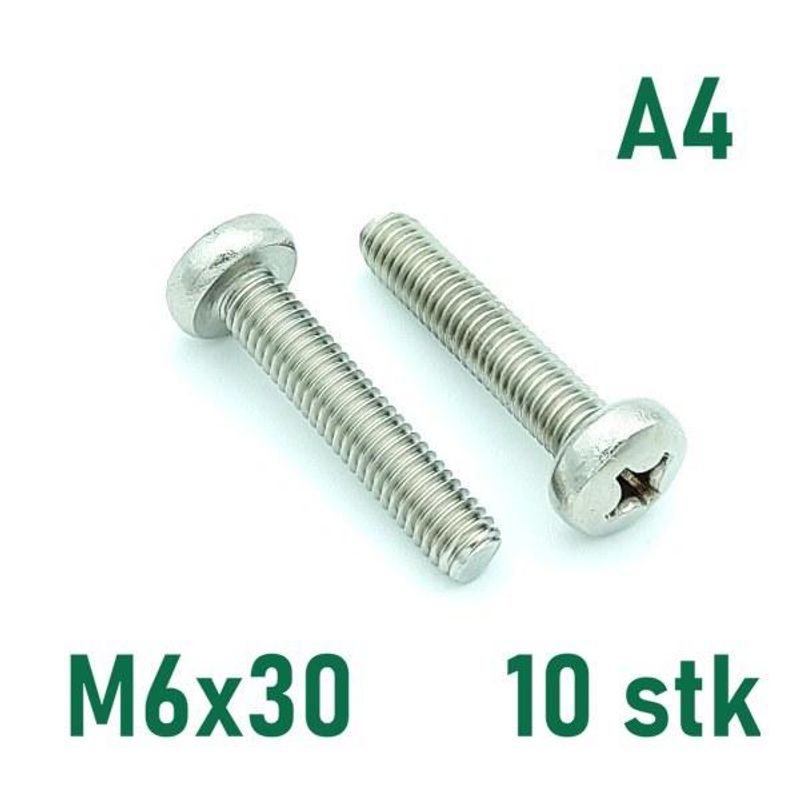 M6x30 Maskinskrue 10 stk Panhode Syrefast A4