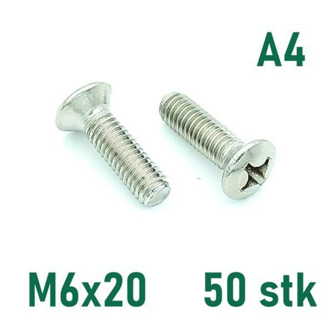 Hovedbilde M6x20 Maskinskrue 50 stk Linsehode Syrefast A4
