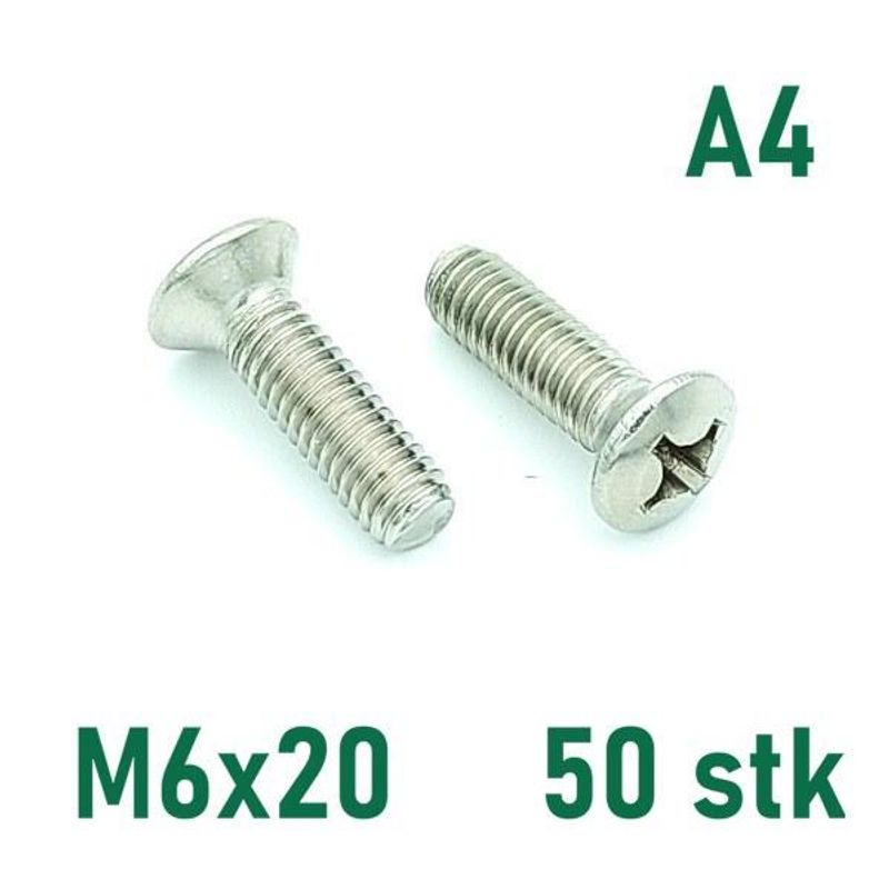 M6x20 Maskinskrue 50 stk Linsehode Syrefast A4
