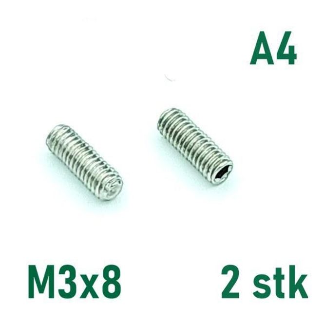 Hovedbilde M3x8 Settskrue 2 stk Syrefast A4