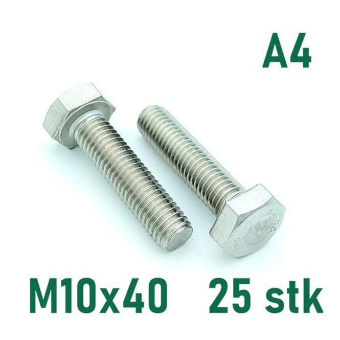 Hovedbilde M10x40 Sekskantskrue 25 stk  Syrefast A4