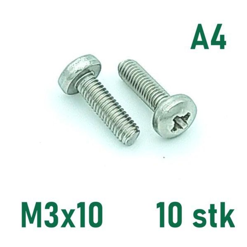M3x10 Maskinskrue 10 stk Panhode Syrefast A4
