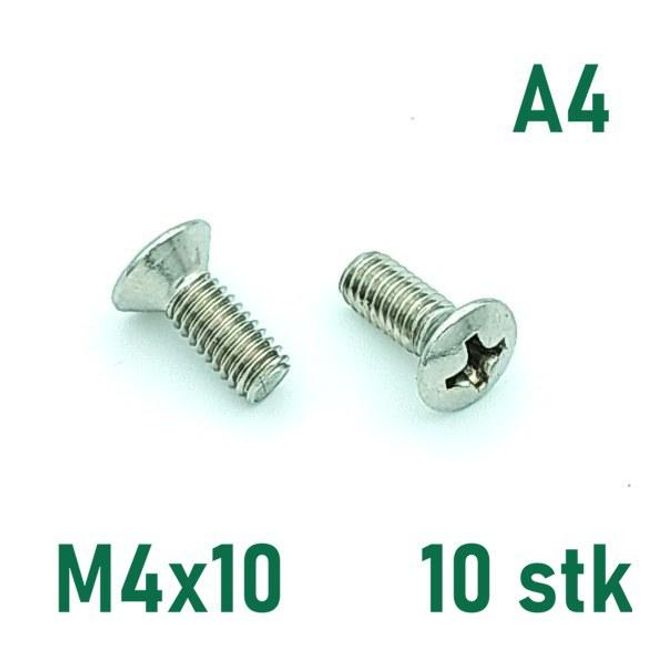 Hovedbilde M4x10 Maskinskrue 10 stk Linsehode Syrefast A4