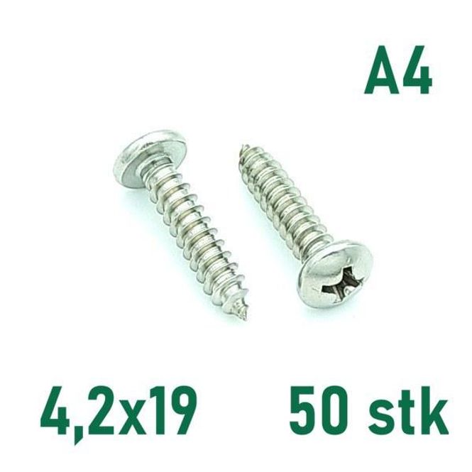 Hovedbilde 4,2x19 Plateskrue 50 stk Panhode Syrefast A4