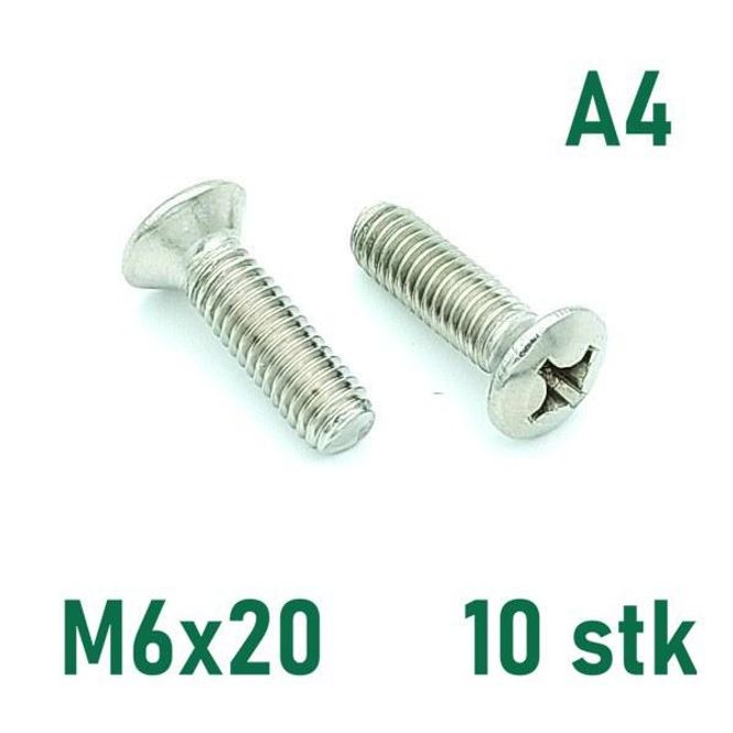 Hovedbilde M6x20 Maskinskrue 10 stk Linsehode Syrefast A4