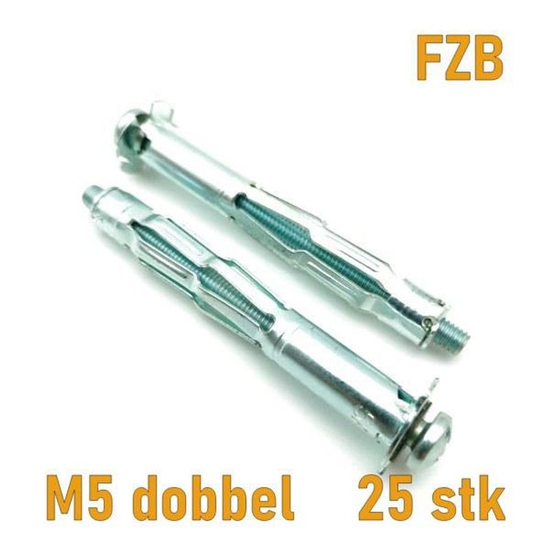 Hulromsanker M5 til dobbel plate 25 stk