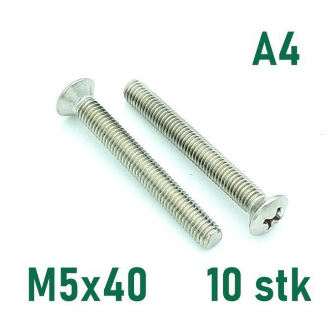 Hovedbilde M5x40 Maskinskrue 10 stk Linsehode Syrefast A4