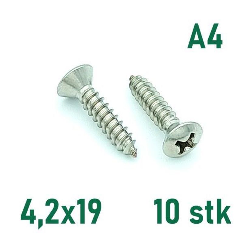 4,2x19 Plateskrue 10 stk Linsehode Syrefast A4