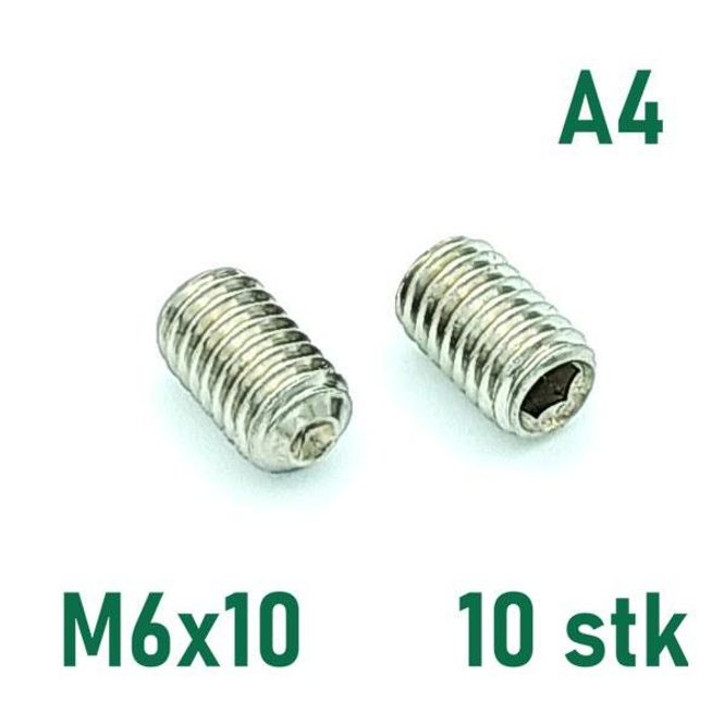 Hovedbilde M6x10 Settskrue 10 stk Syrefast A4
