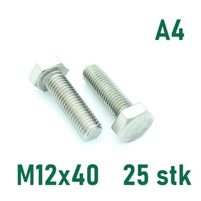 Hovedbilde M12x40 Sekskantskrue 25 stk  Syrefast A4
